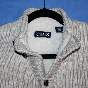 CHAPS Sherpa Lined Cardigan Sweater Tan Small